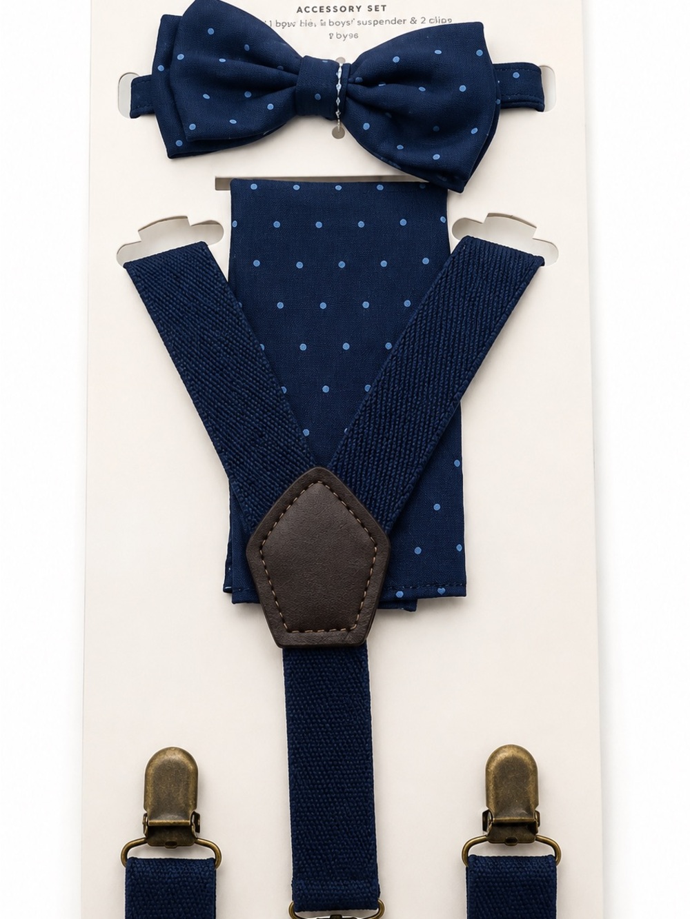 3 Pack Navy Polka Dot Bow Tie & Suspender Set